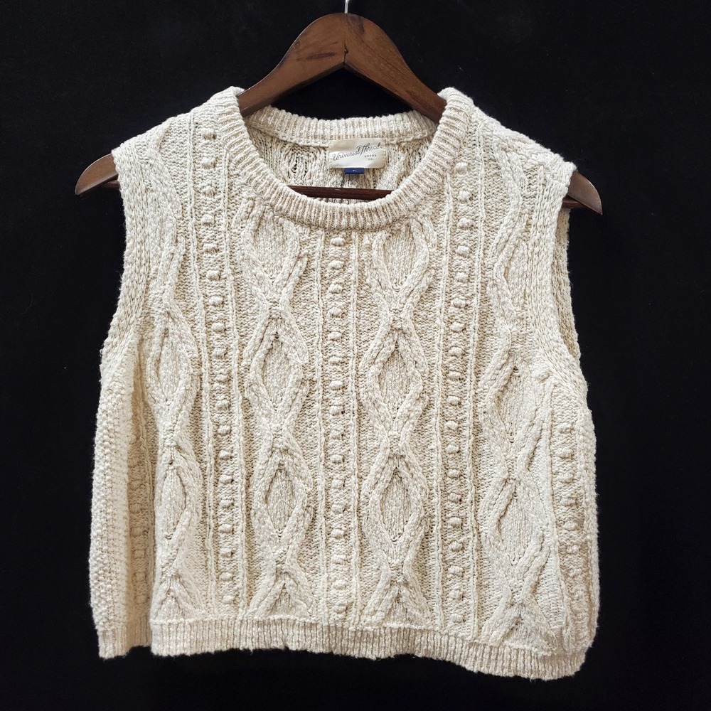Universal Thread Fisherman Knit Sweater Vest Size XL Cotton Old Money Ivory Boxy